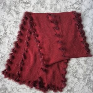 Daniel Hechter Dark Red Knit Wrap Scarf With Fur Trim